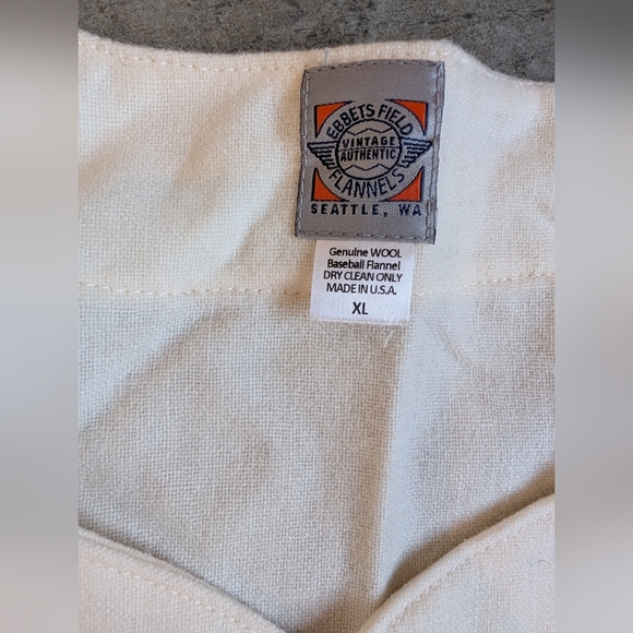 %100 Wool Ebbets Field Baseball Flannel Jersey XL Solid Cream - Picture 3 of 5